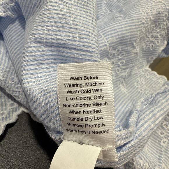 CROFT & BARROW Blue White STRIPE 3/4 SLEEVE SCALLOP HEM TOP SIZE 3x Embroidered - Picture 10 of 11
